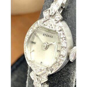 Eterna Women's Watch Platinum 14k Diamond Antique Cocktail Rectangle Win…